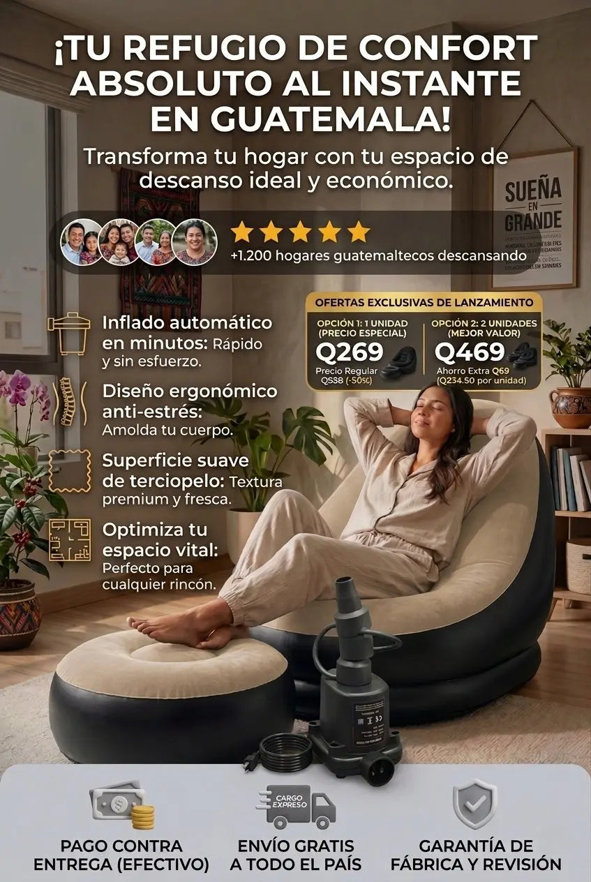 Luna Lounge™ – Sofá Inflable 2 en 1 con Apoya Pies