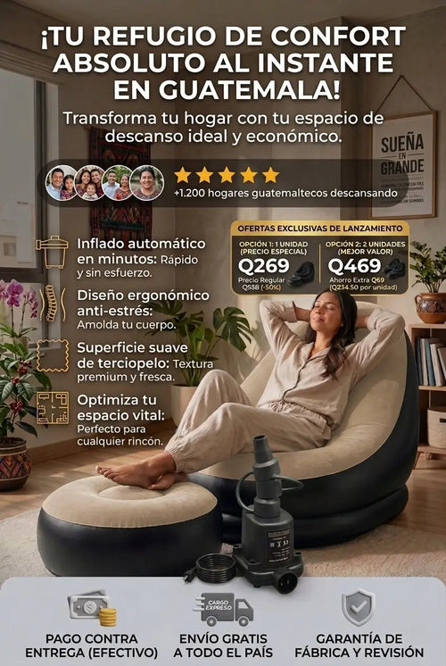 Luna Lounge™ – Sofá Inflable 2 en 1 con Apoya Pies