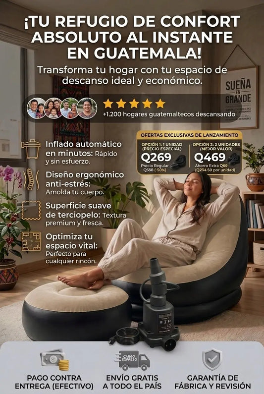 Luna Lounge™ – Sofá Inflable 2 en 1 con Apoya Pies