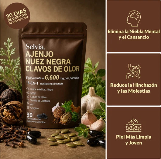 Selvia™— Librate de los parásitos y bichos ocultos en solo 14 días con Ajenjo, Nuez Negra y Clavo