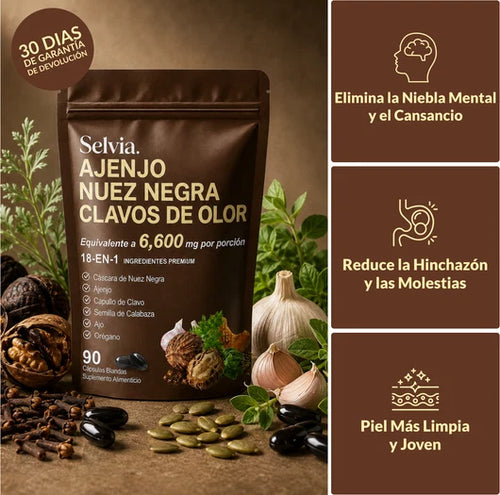 Selvia™— Librate de los parásitos y bichos ocultos en solo 14 días con Ajenjo, Nuez Negra y Clavo