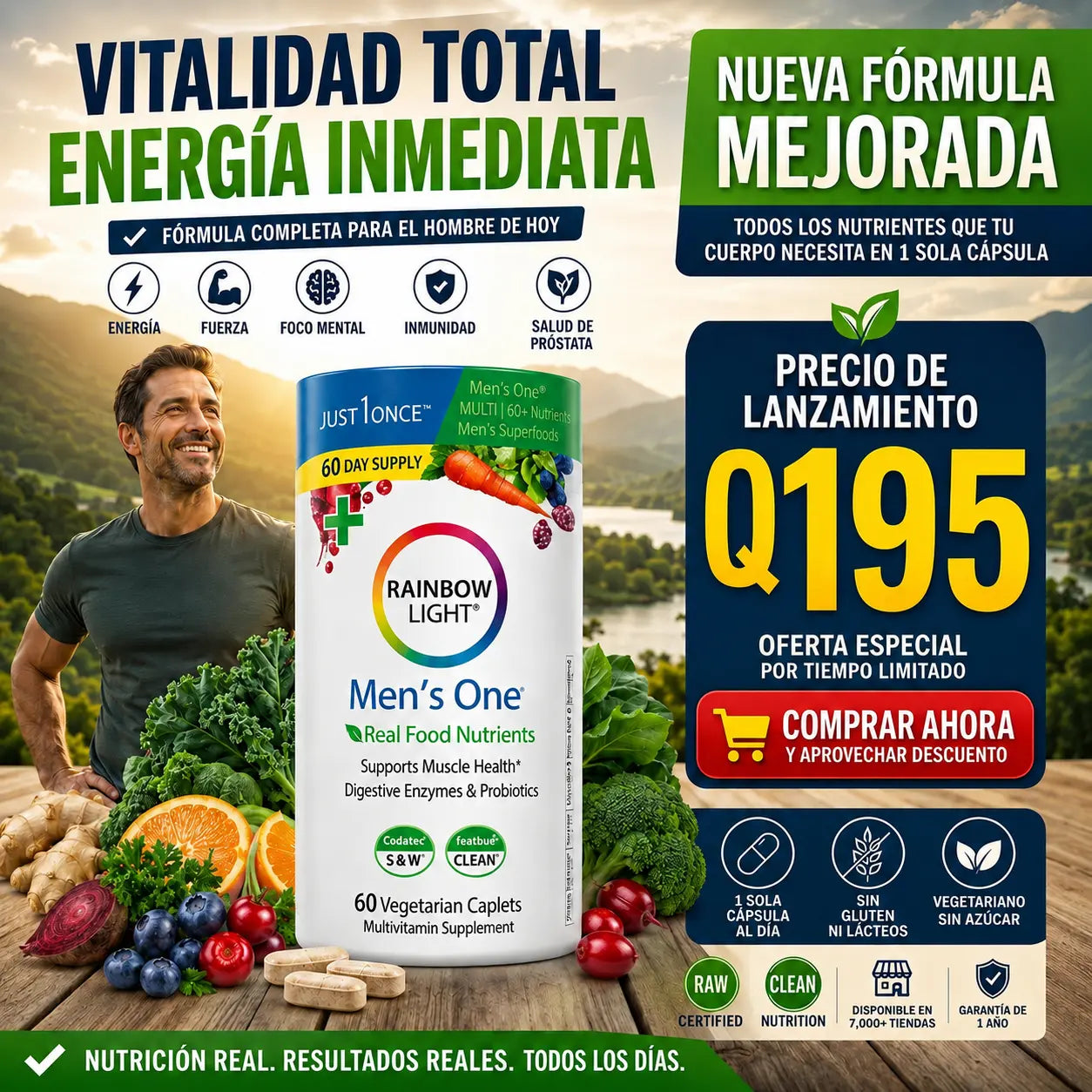 Rainbow Light Men's One® · Hecho para el hombre que no se detiene.